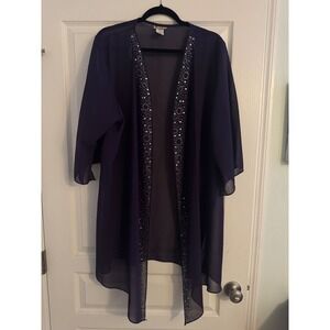 C.O.C. Purple Sheer Chiffon Rhinestone Open Front Cardigan Plus Size 3X USA Made